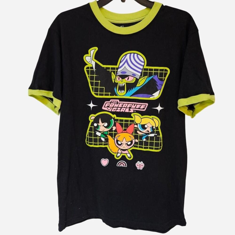powerpuff girls black green ringer graphic tee